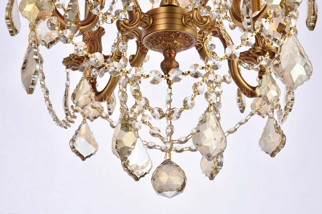 Elegant Chateau Design 4-Light 21'' Mini Chandelier - French Gold/Golden Teak (9204D17FG-GT-RC)