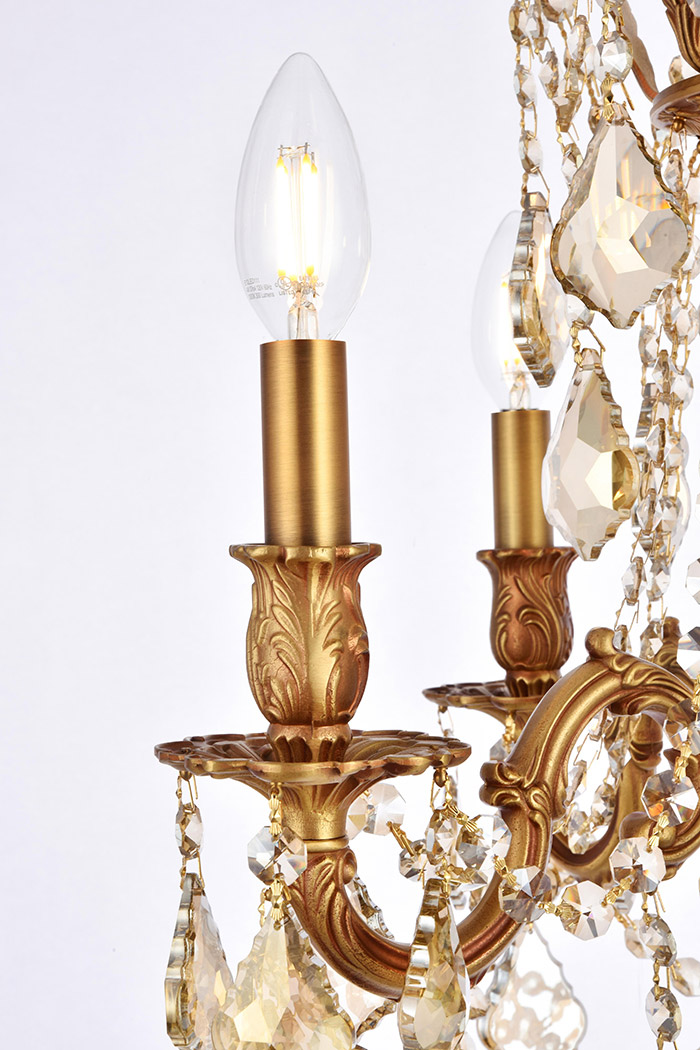 Elegant Chateau Design 4-Light 21'' Mini Chandelier - French Gold/Golden Teak (9204D17FG-GT-RC)