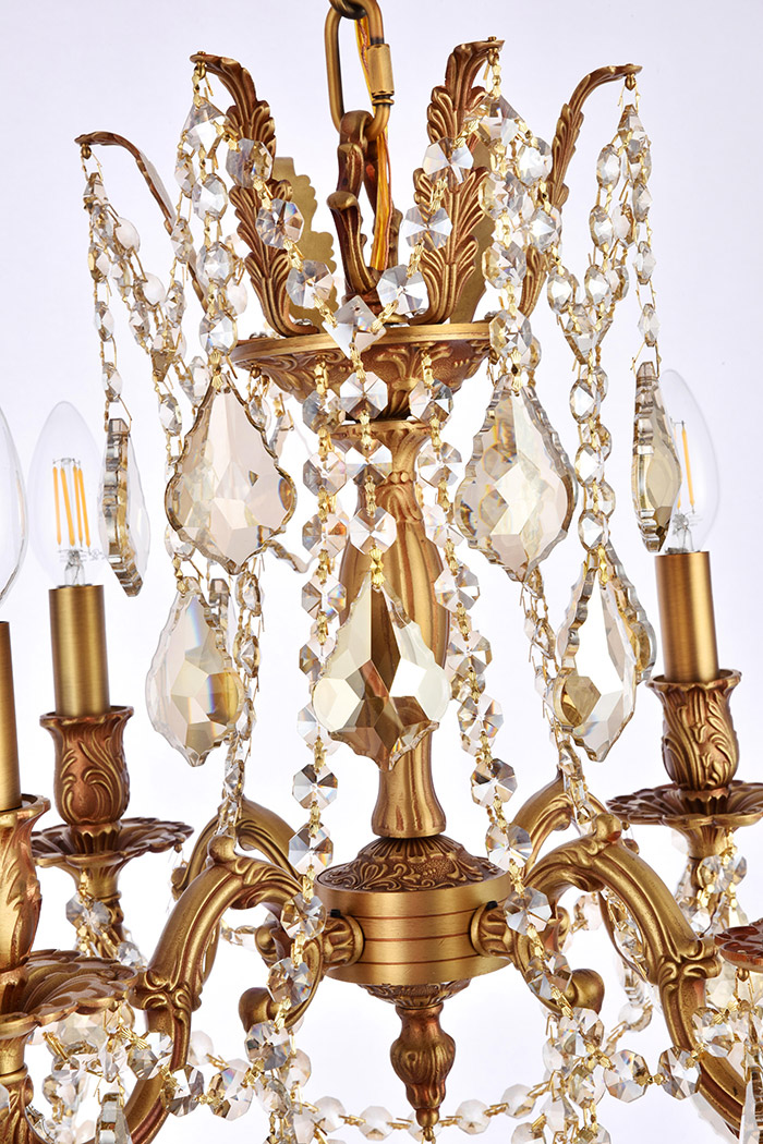 Elegant Chateau Design 4-Light 21'' Mini Chandelier - French Gold/Golden Teak (9204D17FG-GT-RC)