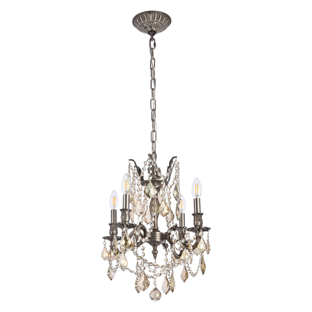 Elegant Chateau Design 4-Light 21'' Mini Chandelier - Pewter/Golden Teak (9204D17PW-GT-RC)