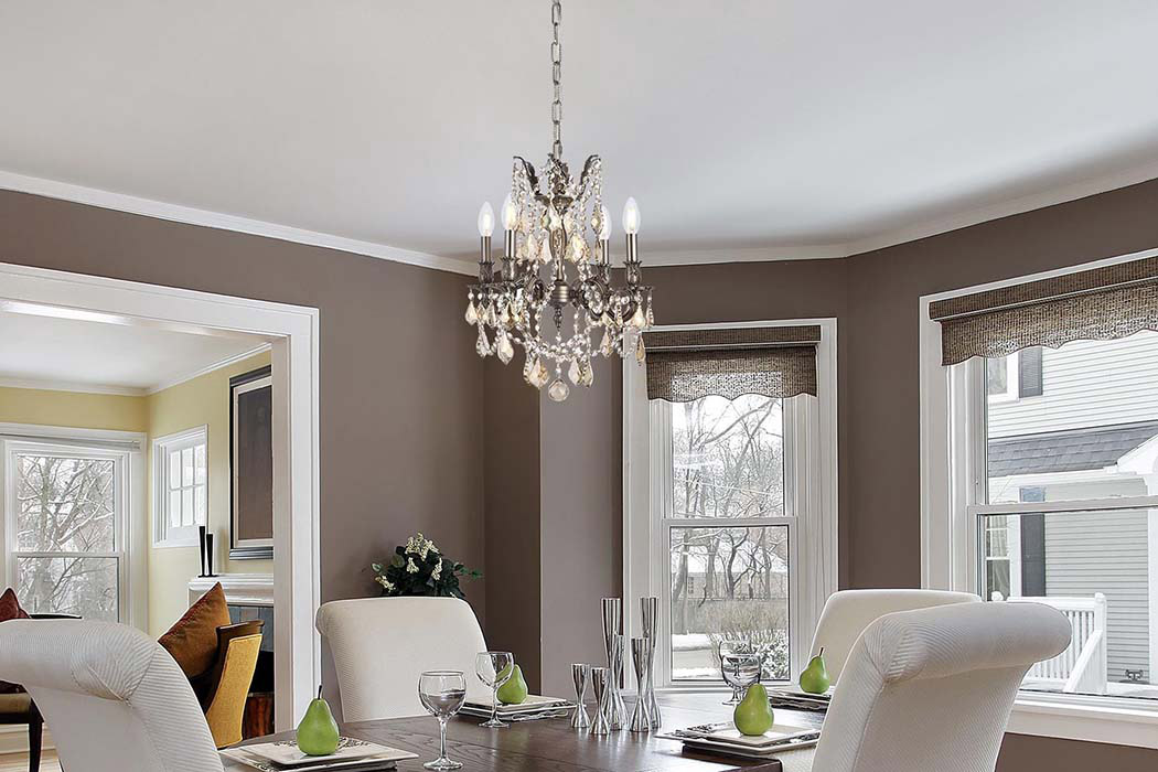 Elegant Chateau Design 4-Light 21'' Mini Chandelier - Pewter/Golden Teak (9204D17PW-GT-RC)