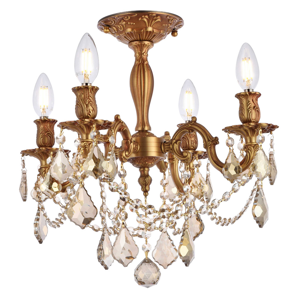 Elegant Chateau Design 4-Light 19'' Ceiling Mount - French Gold/Golden Teak (9204F17FG-GT-RC)