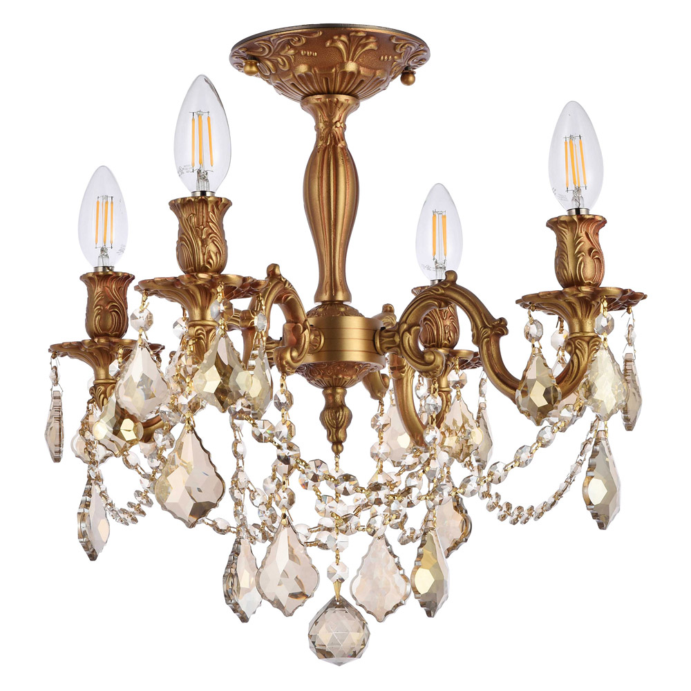 Elegant Chateau Design 4-Light 19'' Ceiling Mount - French Gold/Golden Teak (9204F17FG-GT-RC)