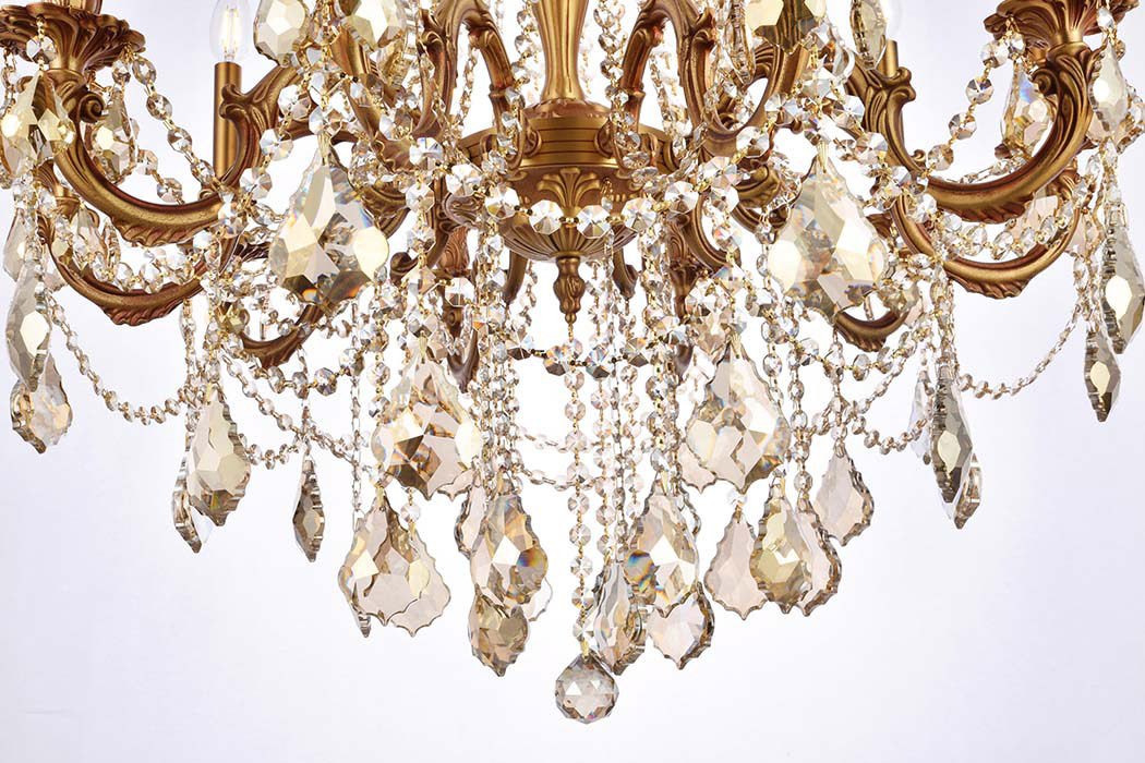 Elegant Chateau Design 10-Light 31'' Chandelier - French Gold/Golden Teak (9210D28FG-GT-RC)