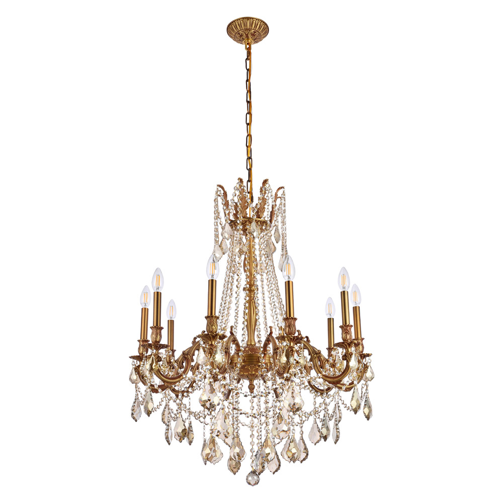 Elegant Chateau Design 10-Light 31'' Chandelier - French Gold/Golden Teak (9210D28FG-GT-RC)