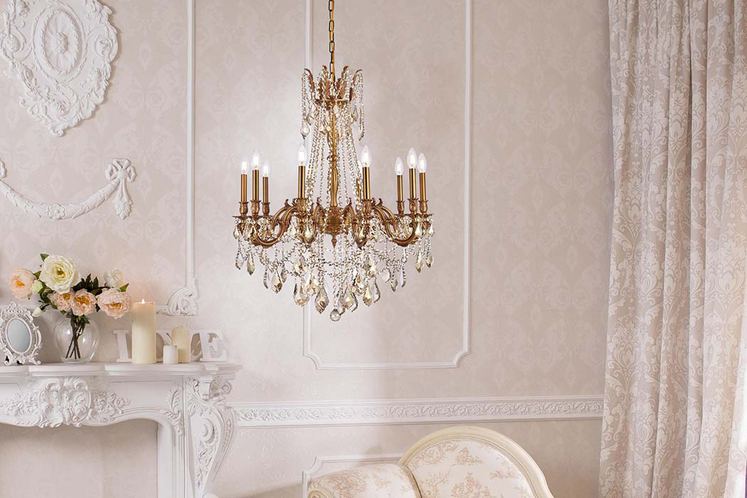 Elegant Chateau Design 10-Light 31'' Chandelier - French Gold/Golden Teak (9210D28FG-GT-RC)