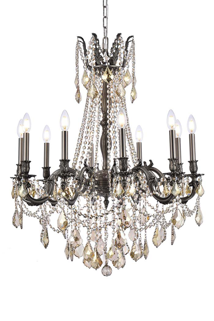 Elegant Chateau Design 10-Light 31'' Chandelier - Pewter/Golden Teak (9210D28PW-GT-RC)