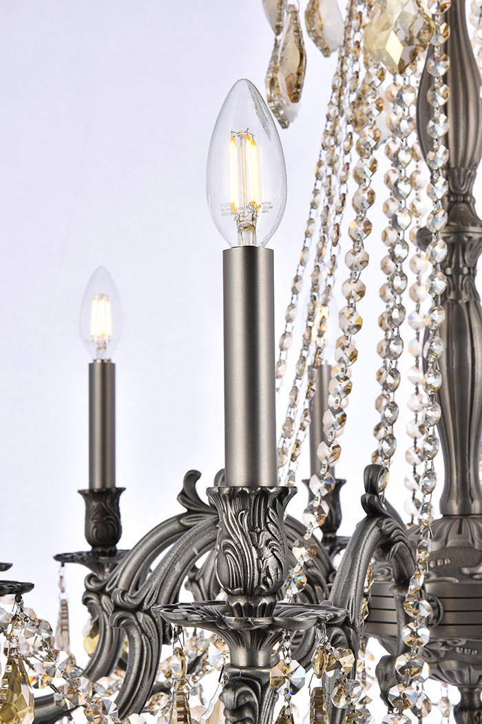 Elegant Chateau Design 10-Light 31'' Chandelier - Pewter/Golden Teak (9210D28PW-GT-RC)