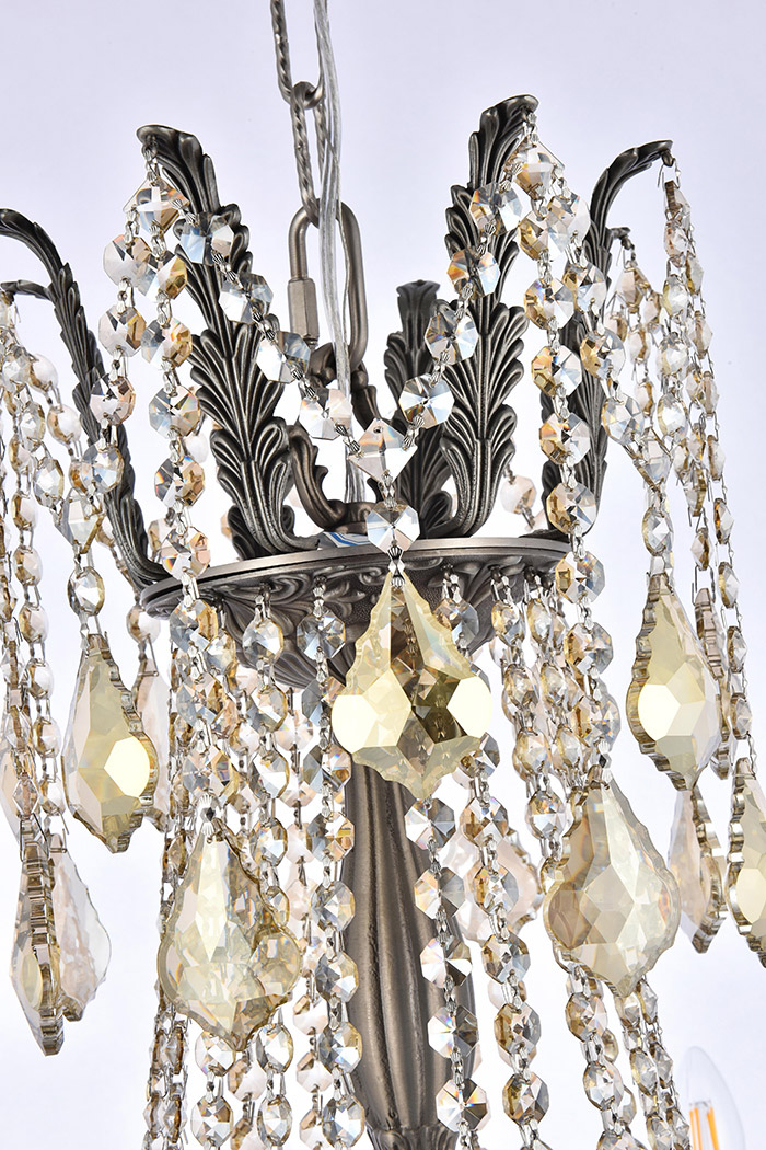 Elegant Chateau Design 10-Light 31'' Chandelier - Pewter/Golden Teak (9210D28PW-GT-RC)