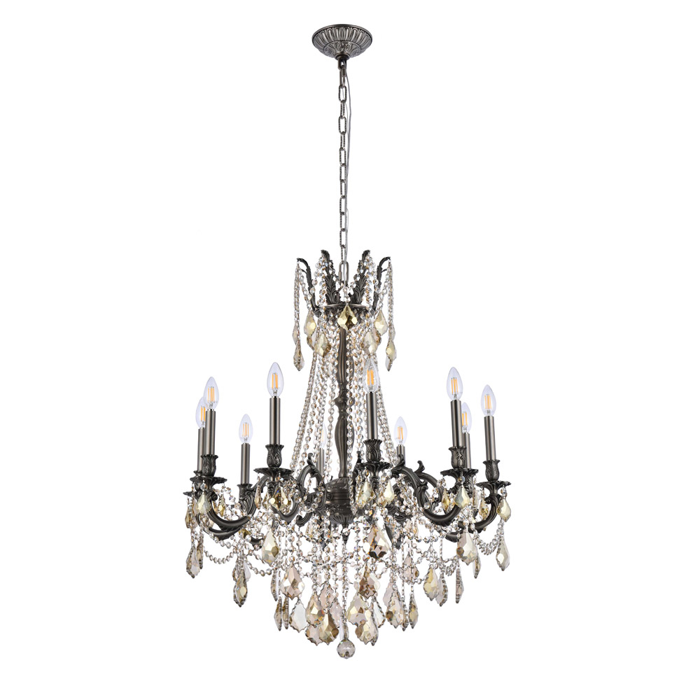 Elegant Chateau Design 10-Light 31'' Chandelier - Pewter/Golden Teak (9210D28PW-GT-RC)