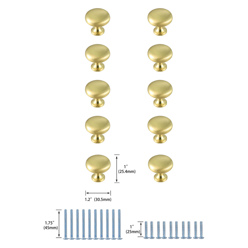 Elegant Cadon Cabinet Knob, Set of 10 - Brushed Gold (KB2002-GD-10PK)