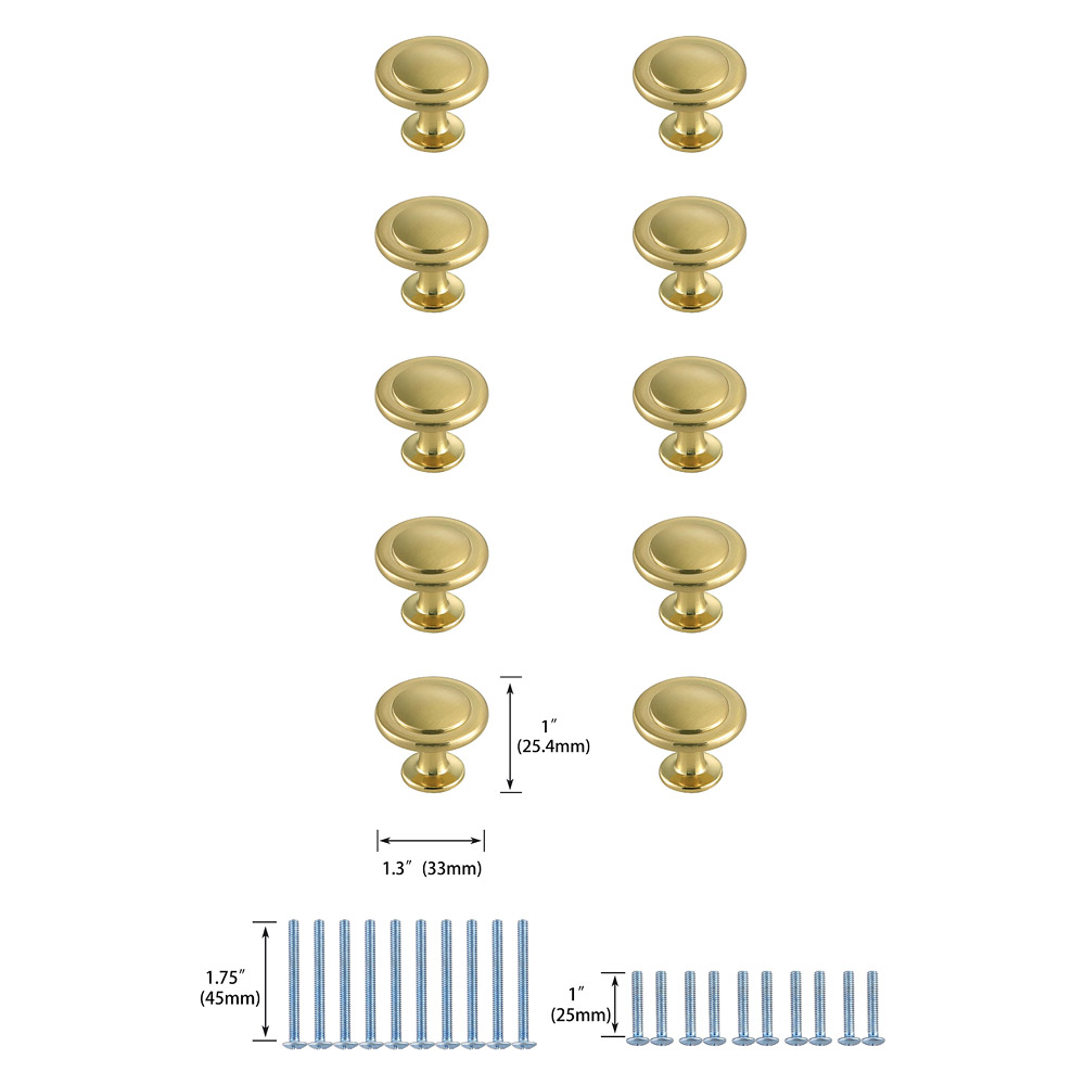 Elegant Cadon Cabinet Knob, Set of 10 - Brushed Gold (KB2005-GD-10PK)