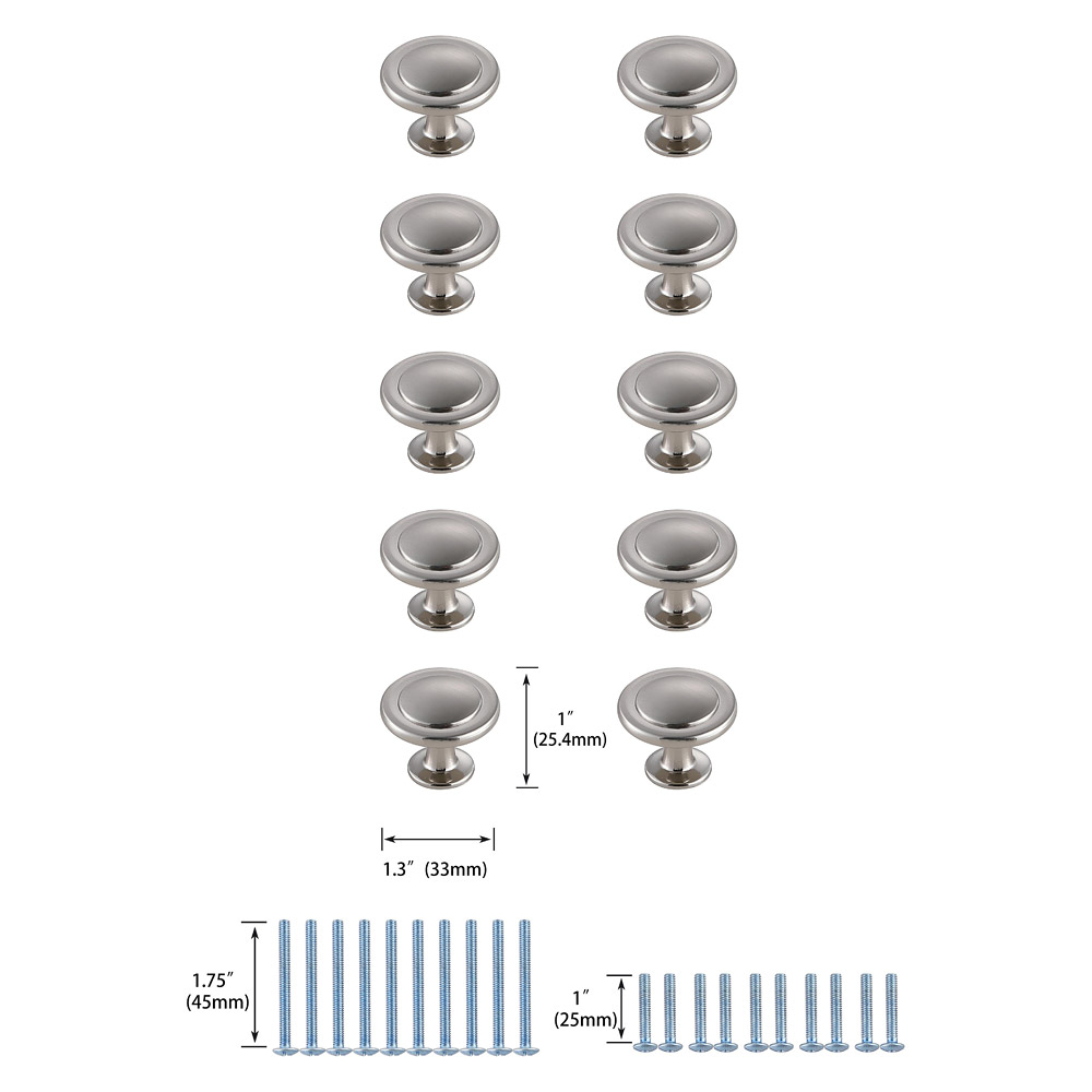 Elegant Cadon Cabinet Knob, Set of 10 - Brushed Nickel (KB2005-NK-10PK)