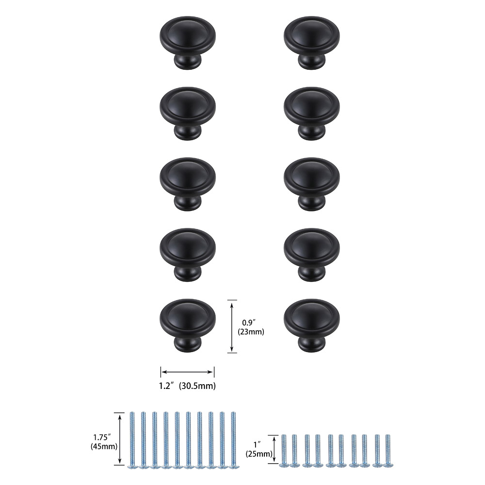 Elegant Cadon Cabinet Knob, Set of 10 - Matte Black (KB2007-MB-10PK)