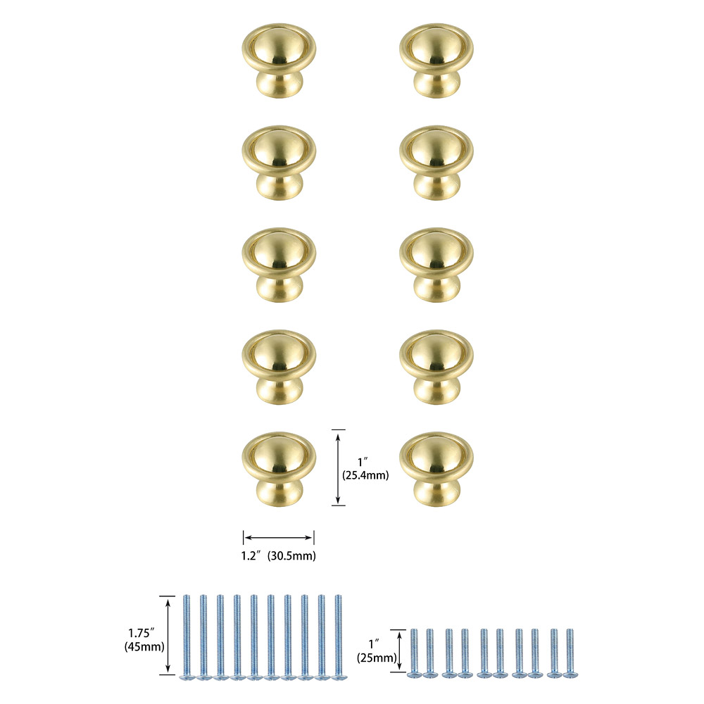 Elegant Cadon Cabinet Knob, Set of 10 - Brushed Gold (KB2008-GD-10PK)