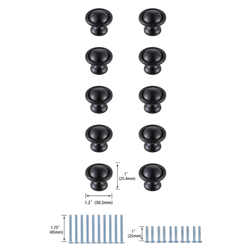 Elegant Cadon Cabinet Knob, Set of 10 - Matte Black (KB2008-MB-10PK)