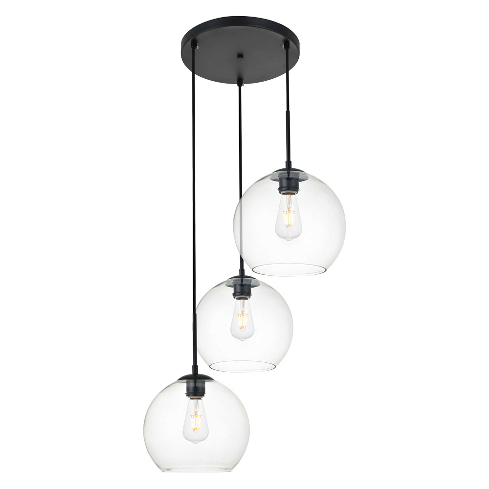 Elegant Baxter 3-Light Pendant - Black, L 20.1" (LD2214BK)