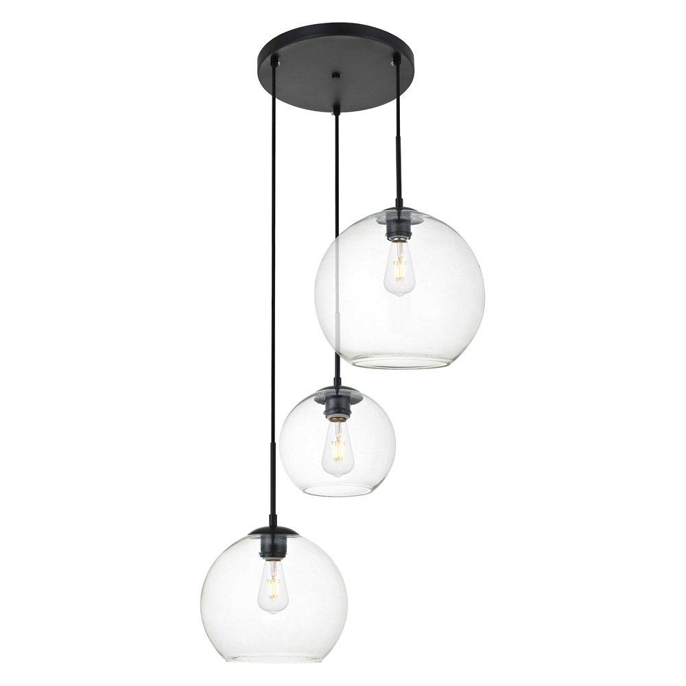 Elegant Baxter 3-Light Pendant - Black, L 20.9" (LD2218BK)