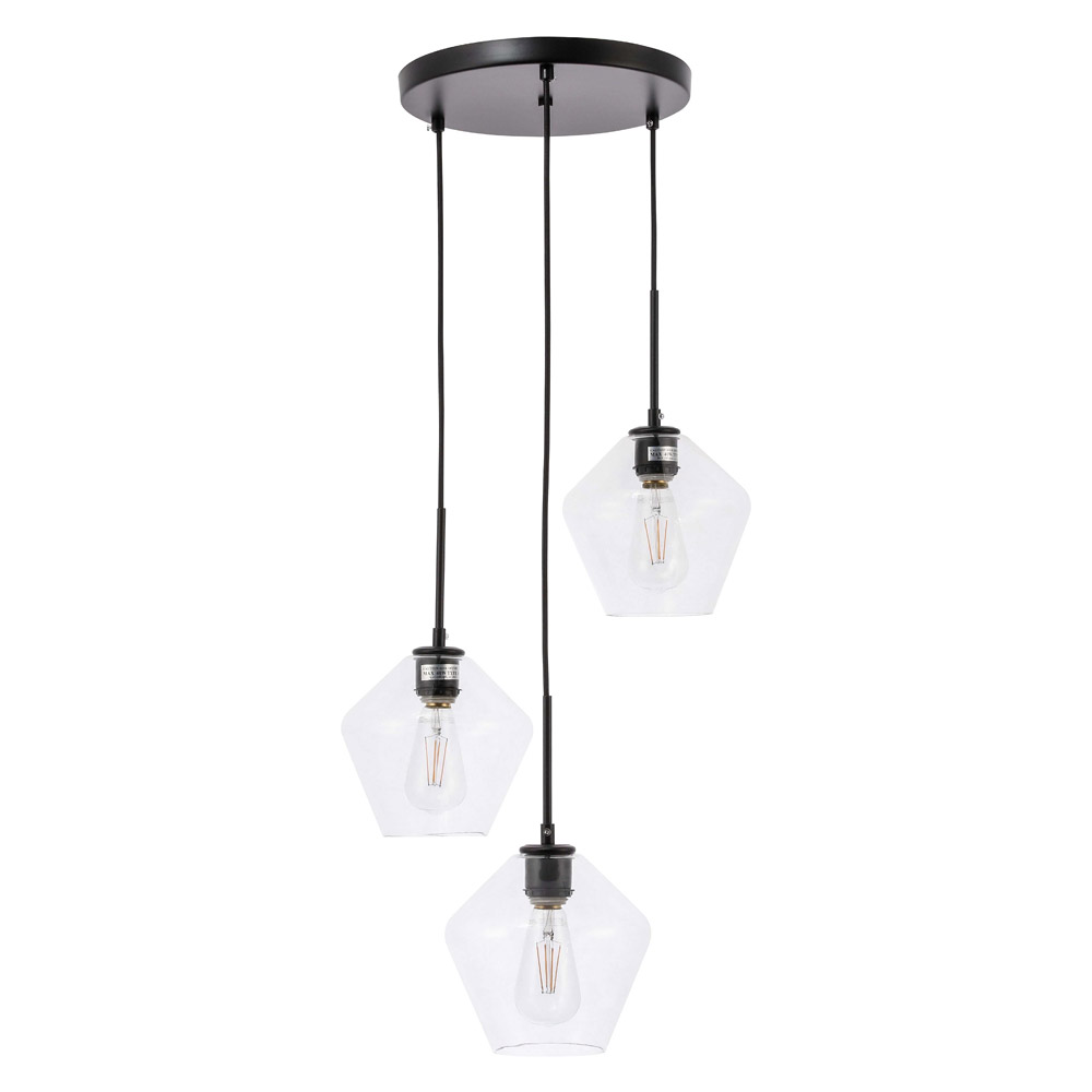 Elegant Pendant Light - Black, 3 Bubls (LD2258BK)