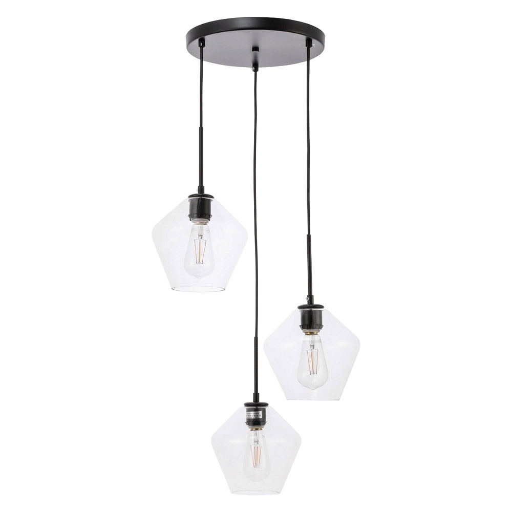 Elegant Pendant Light - Black, 3 Bubls (LD2258BK)