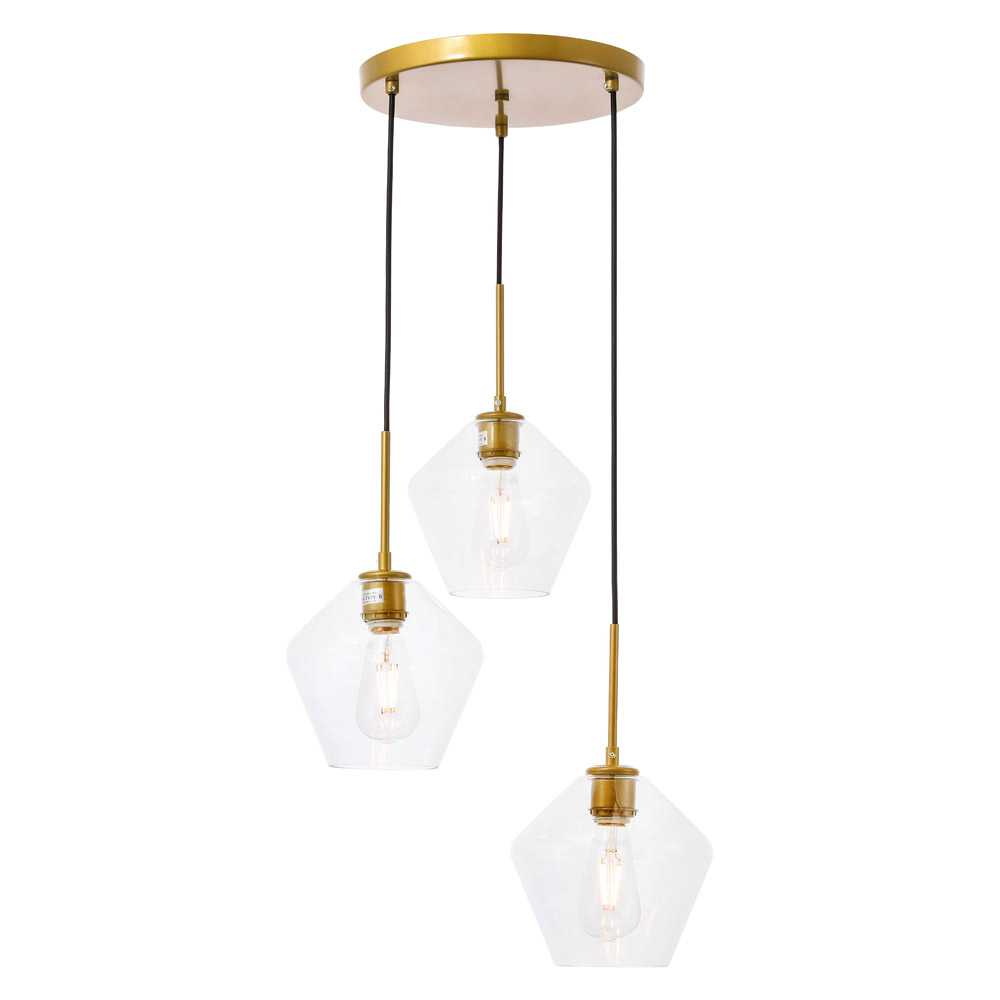 Elegant Pendant Light - Brass, 3 Bubls (LD2258BR)