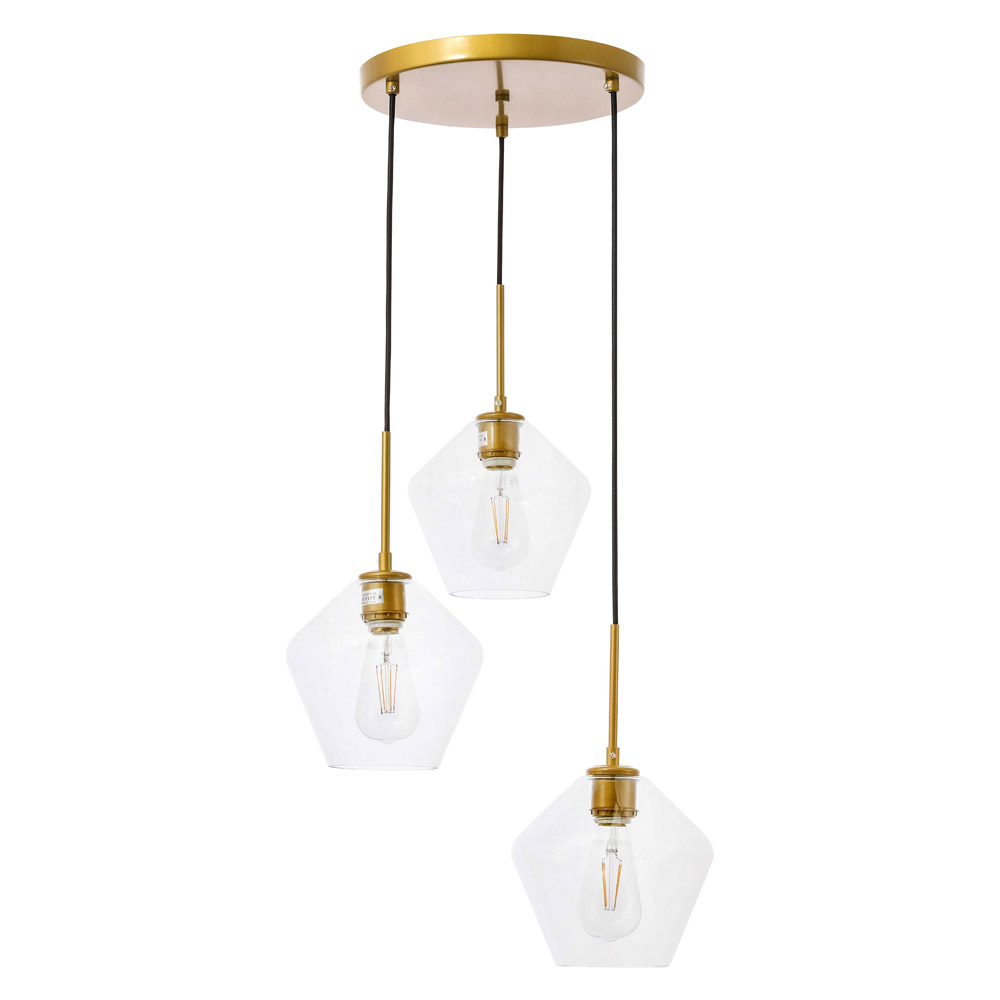 Elegant Pendant Light - Brass, 3 Bubls (LD2258BR)