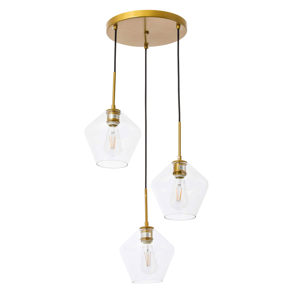 Elegant Pendant Light - Brass, 3 Bubls (LD2258BR)