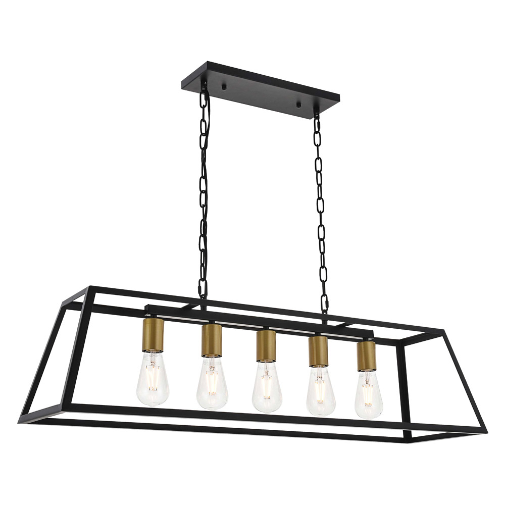 Elegant Resolute 5 Light Pendant - Brass/Black, L 38" (LD4061D38BRB)