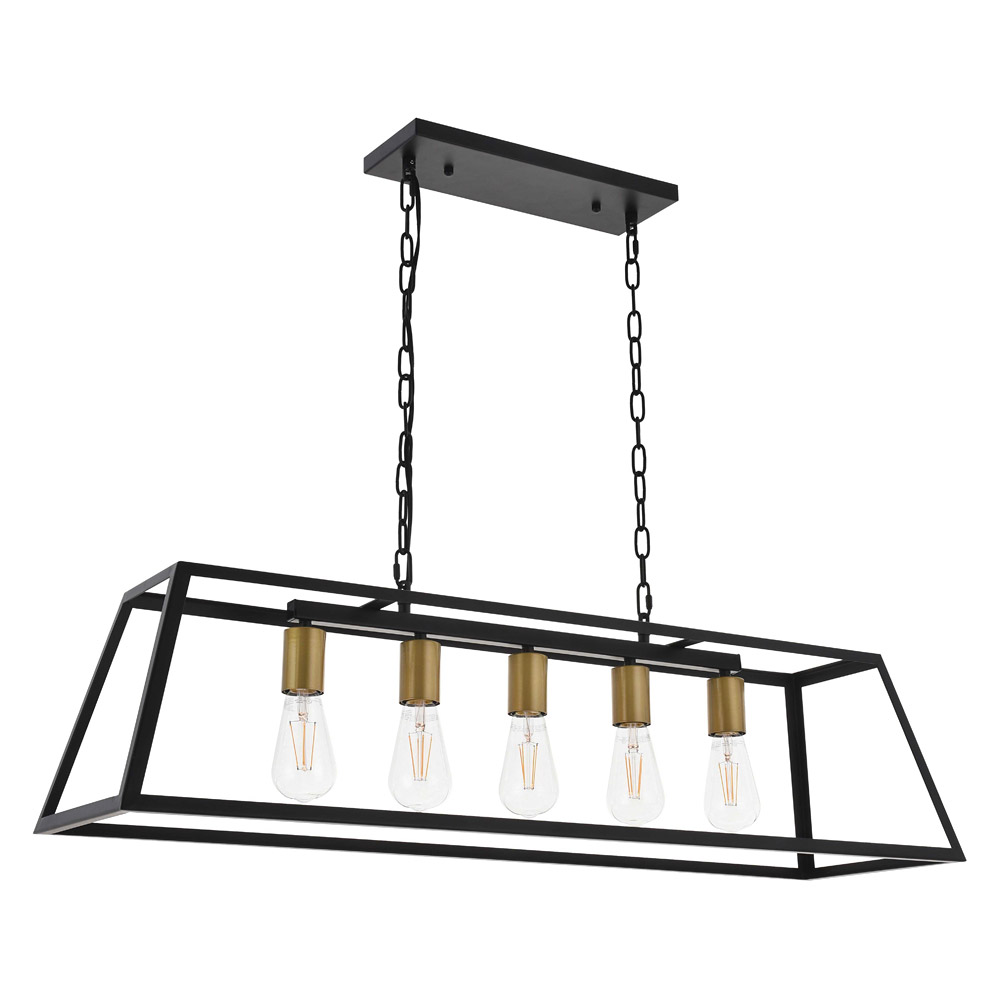 Elegant Resolute 5 Light Pendant - Brass/Black, L 38" (LD4061D38BRB)