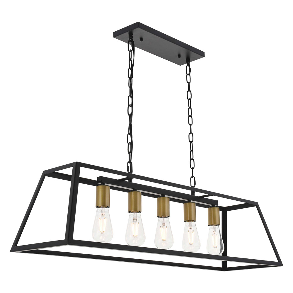 Elegant Resolute 5 Light Pendant - Brass/Black, L 38" (LD4061D38BRB)