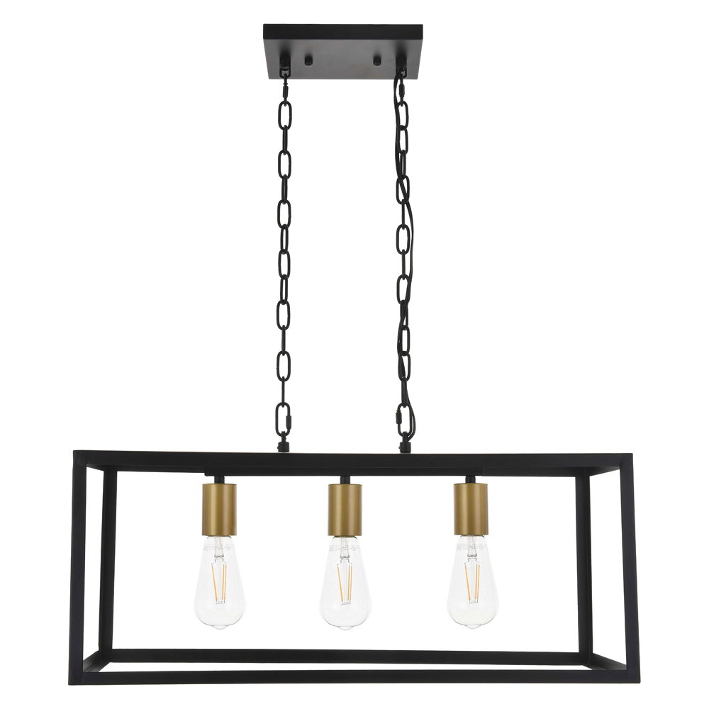 Elegant Resolute 3 Light Pendant - Brass/Black, L 25" (LD4063D25BRB)