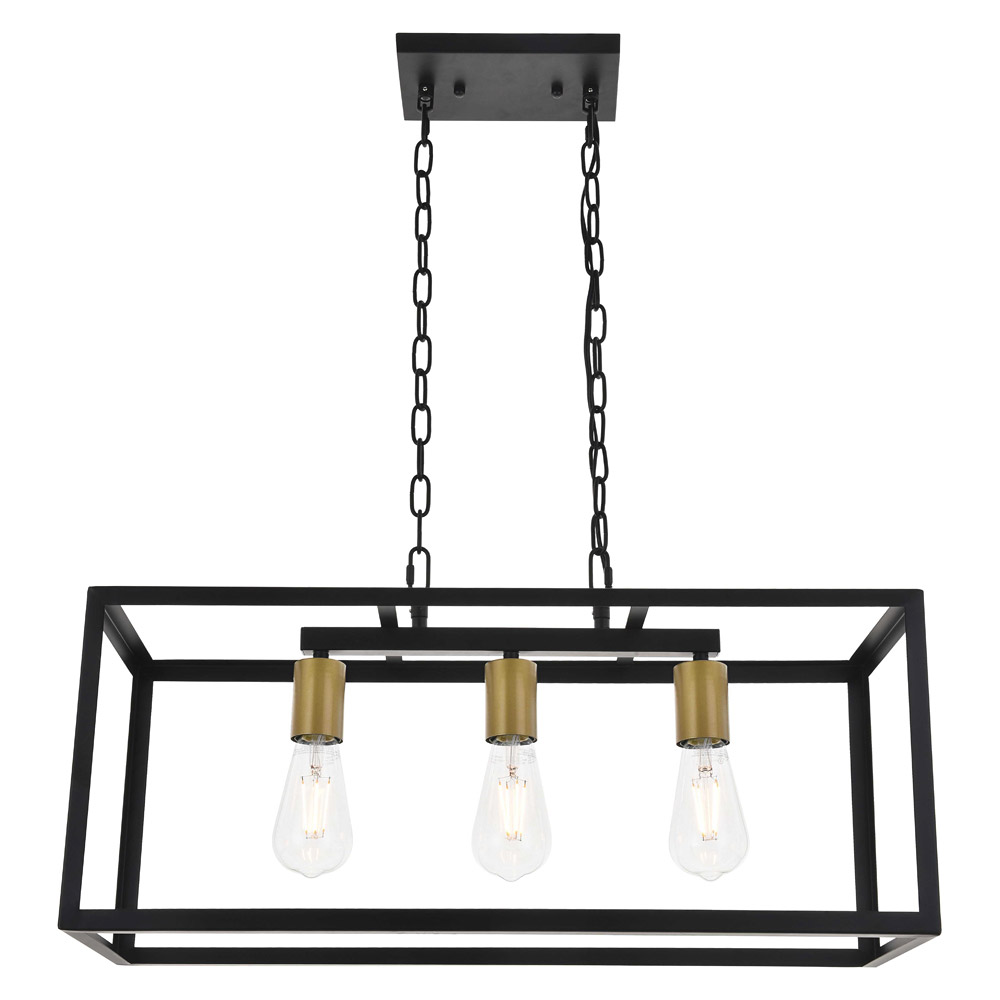 Elegant Resolute 3 Light Pendant - Brass/Black, L 25" (LD4063D25BRB)