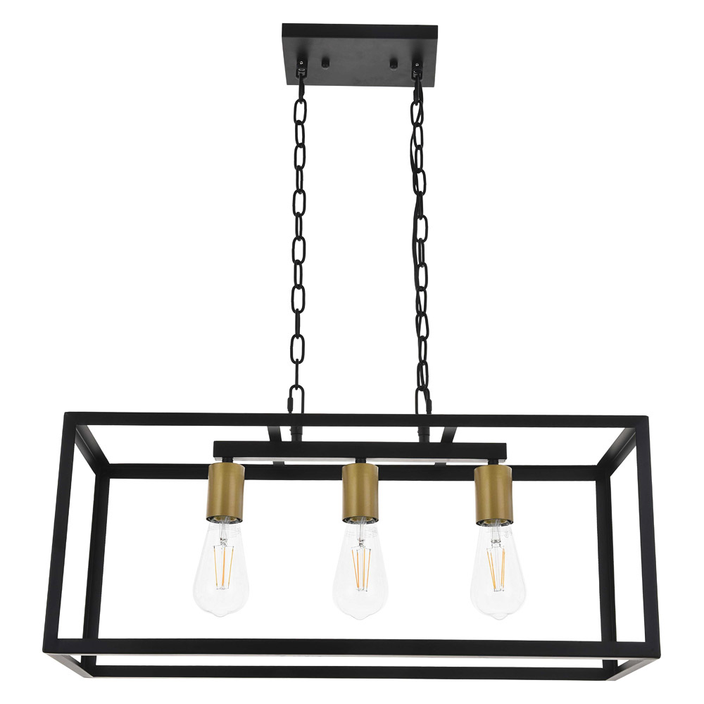 Elegant Resolute 3 Light Pendant - Brass/Black, L 25" (LD4063D25BRB)