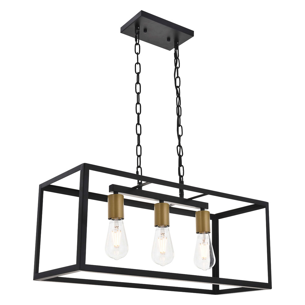 Elegant Resolute 3 Light Pendant - Brass/Black, L 25" (LD4063D25BRB)