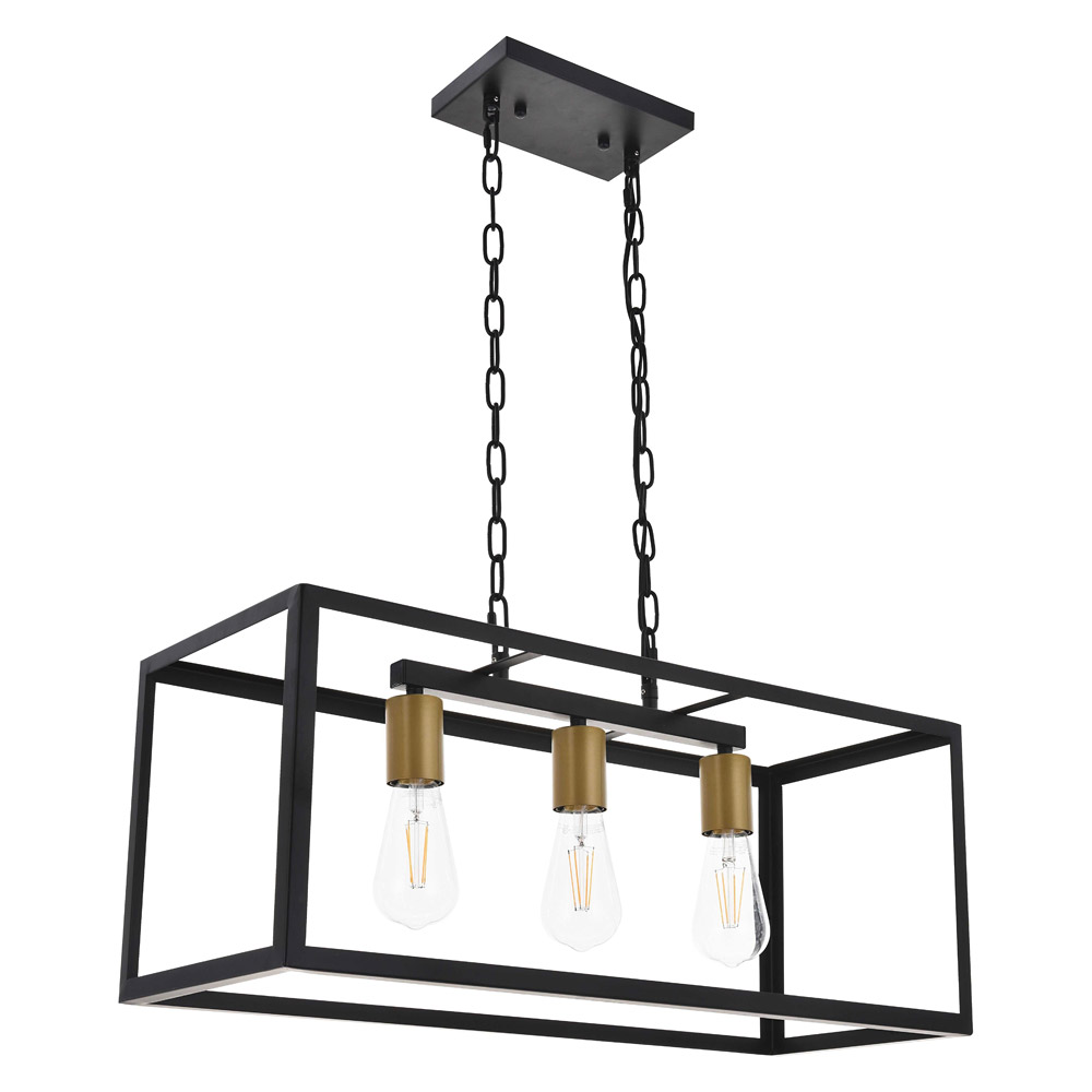 Elegant Resolute 3 Light Pendant - Brass/Black, L 25" (LD4063D25BRB)