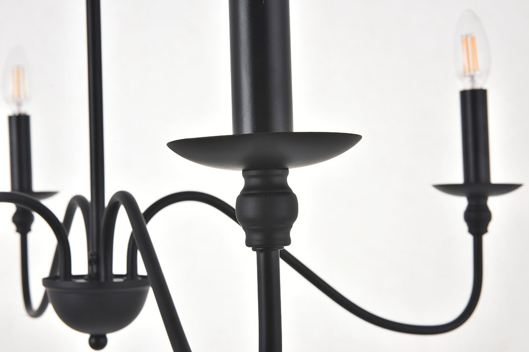 Elegant Rohan 6-Light Chandelier - Matte Black, L 30" (LD5006D30MB)