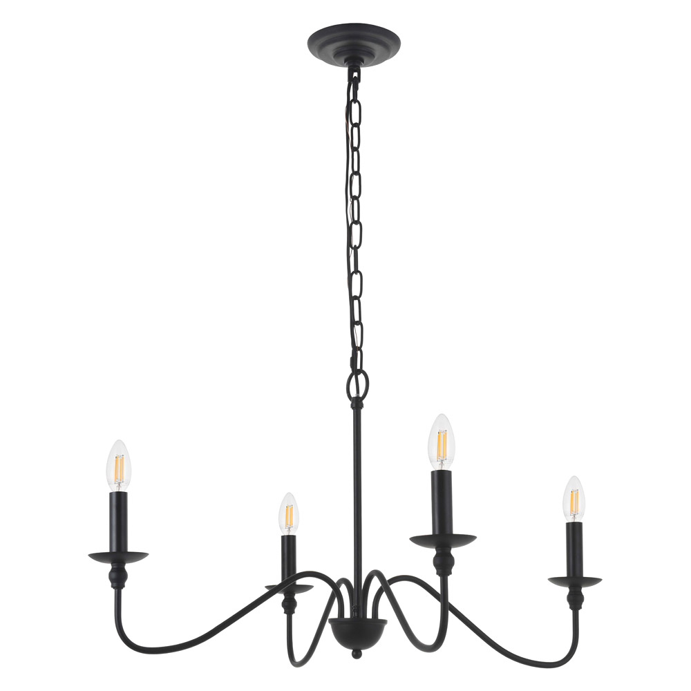 Elegant Rohan 6-Light Chandelier - Matte Black, L 30" (LD5006D30MB)