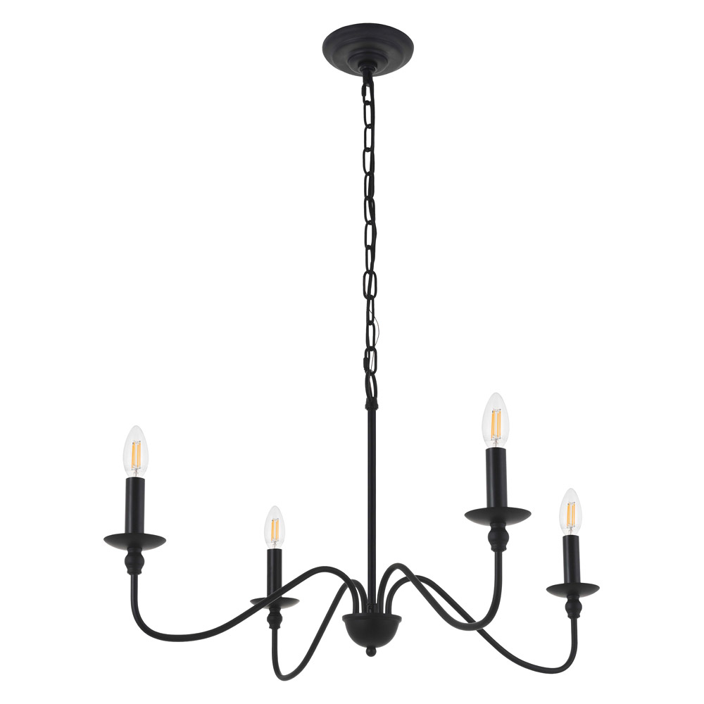 Elegant Rohan 6-Light Chandelier - Matte Black, L 30" (LD5006D30MB)