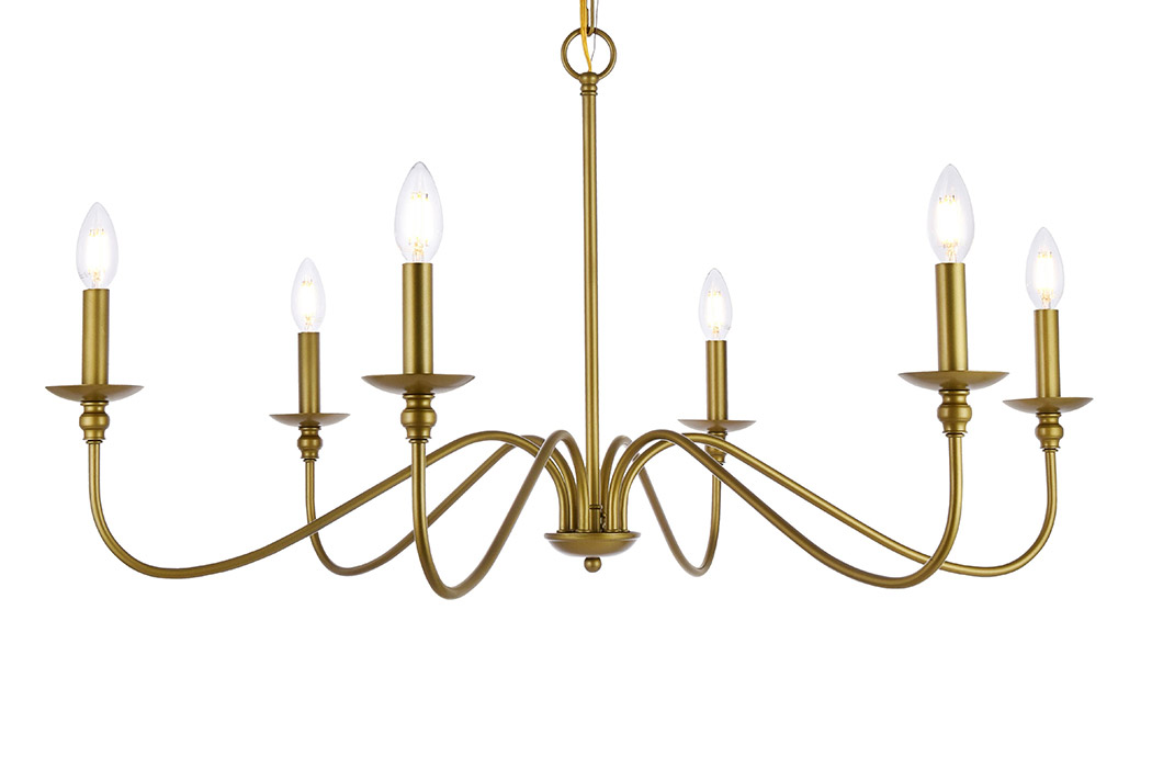 Elegant Rohan 6-Light Chandelier - Brass, L 36" (LD5006D36BR)