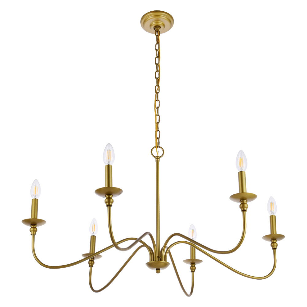 Elegant Rohan 6-Light Chandelier - Brass, L 36" (LD5006D36BR)