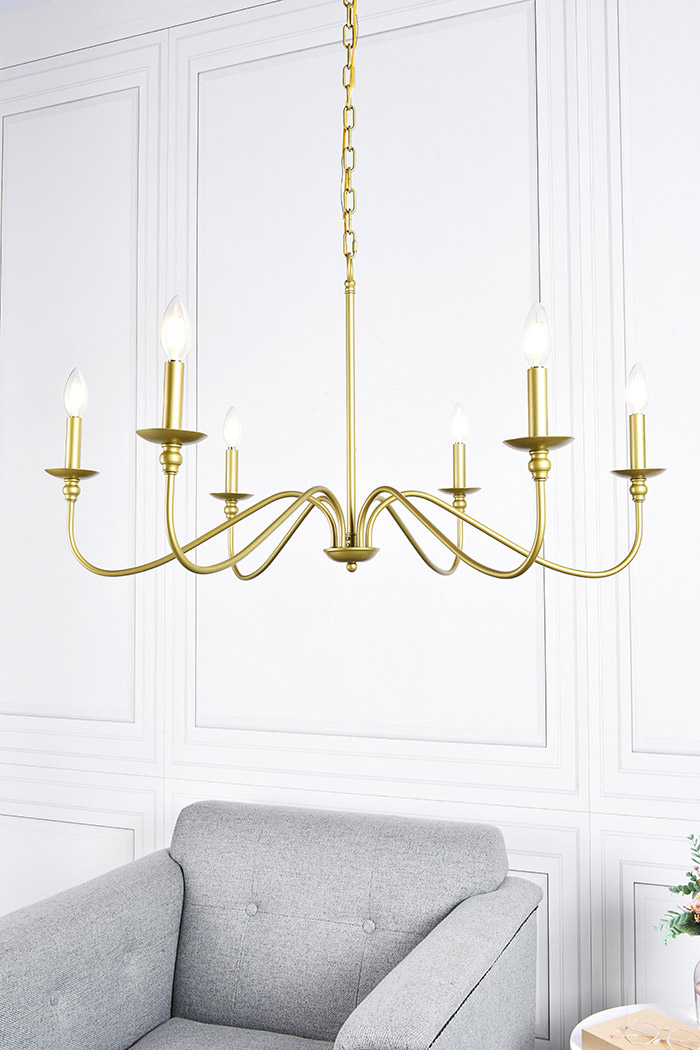 Elegant Rohan 6-Light Chandelier - Brass, L 36" (LD5006D36BR)