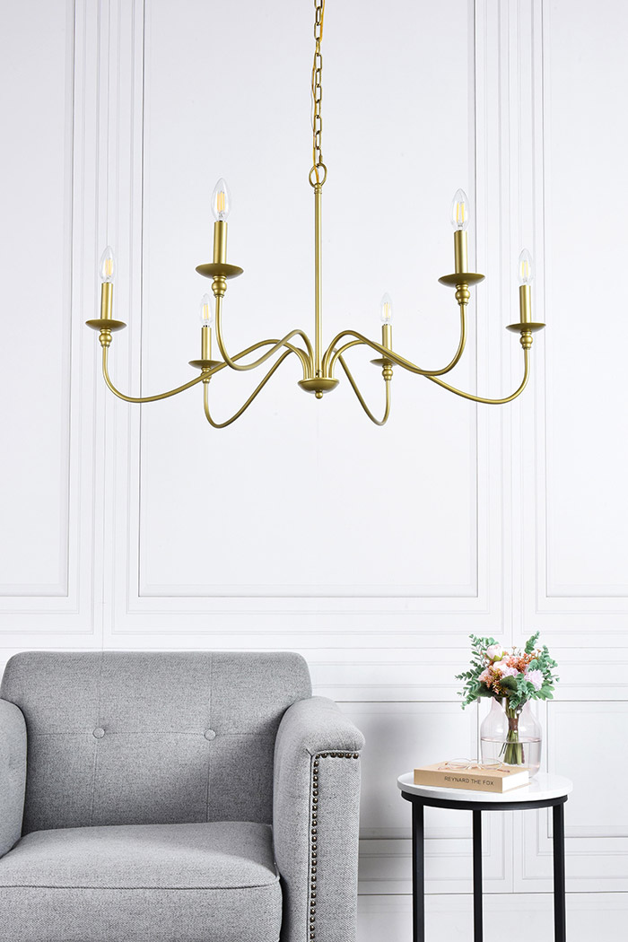 Elegant Rohan 6-Light Chandelier - Brass, L 36" (LD5006D36BR)