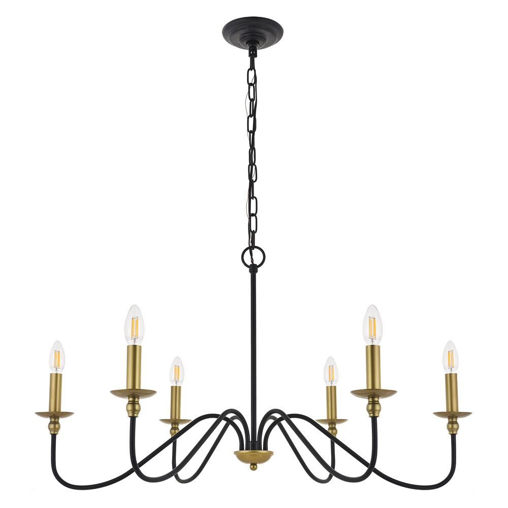 Elegant Rohan 6-Light Chandelier - Brass/Black, L 36" (LD5006D36BRB)