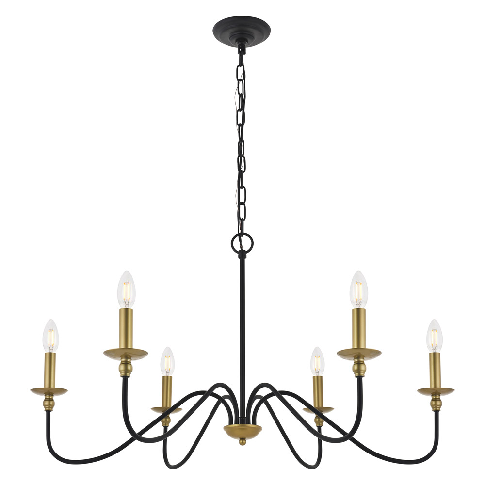 Elegant Rohan 6-Light Chandelier - Brass/Black, L 36" (LD5006D36BRB)