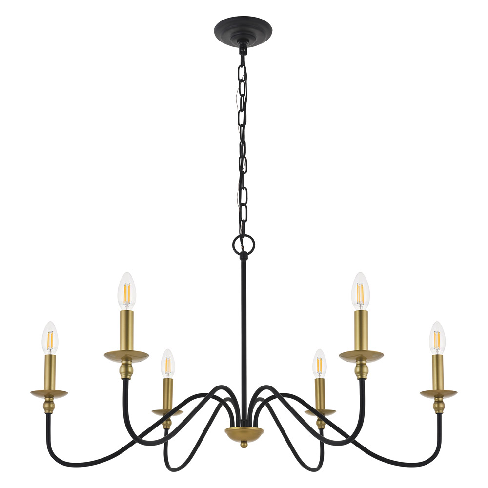 Elegant Rohan 6-Light Chandelier - Brass/Black, L 36" (LD5006D36BRB)