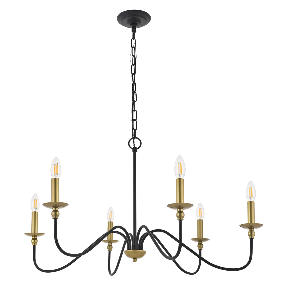 Elegant Rohan 6-Light Chandelier - Brass/Black, L 36" (LD5006D36BRB)