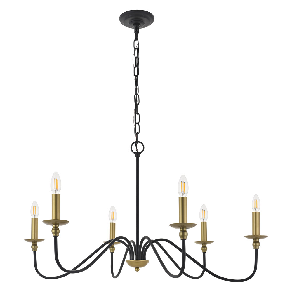 Elegant Rohan 6-Light Chandelier - Brass/Black, L 36" (LD5006D36BRB)