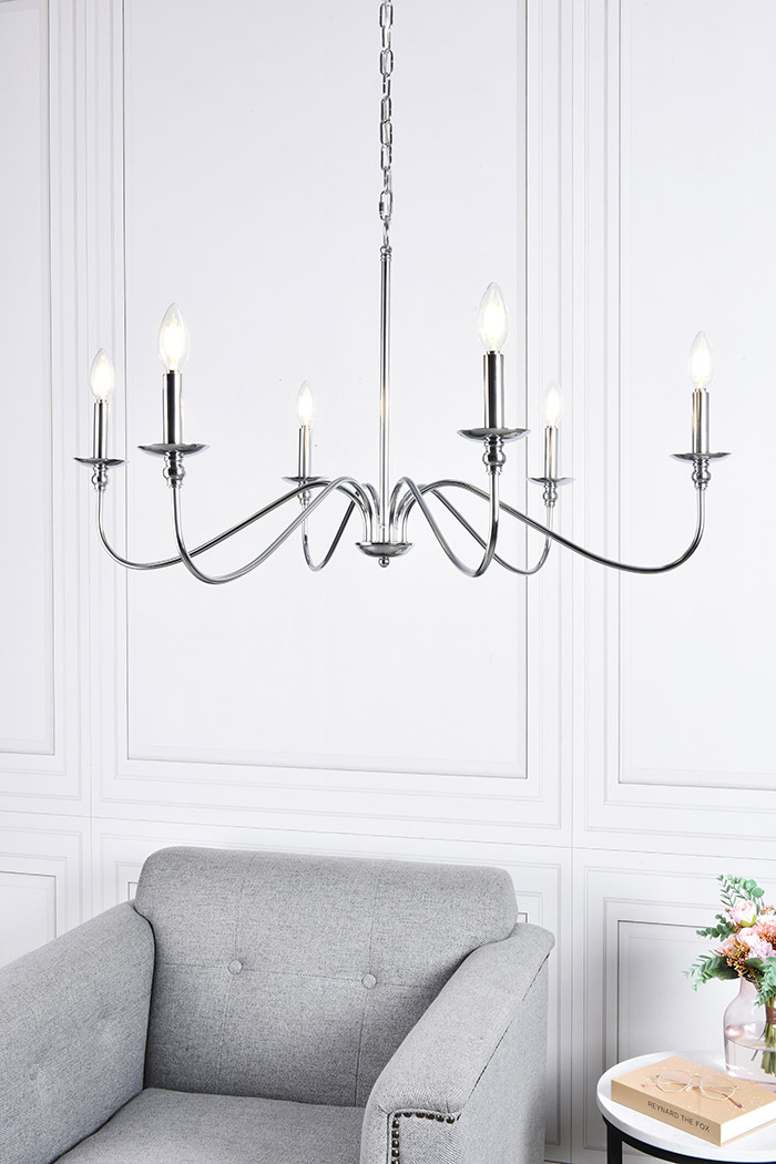 Elegant Rohan 6-Light Chandelier - Polished Nickel, L 36" (LD5006D36PN)