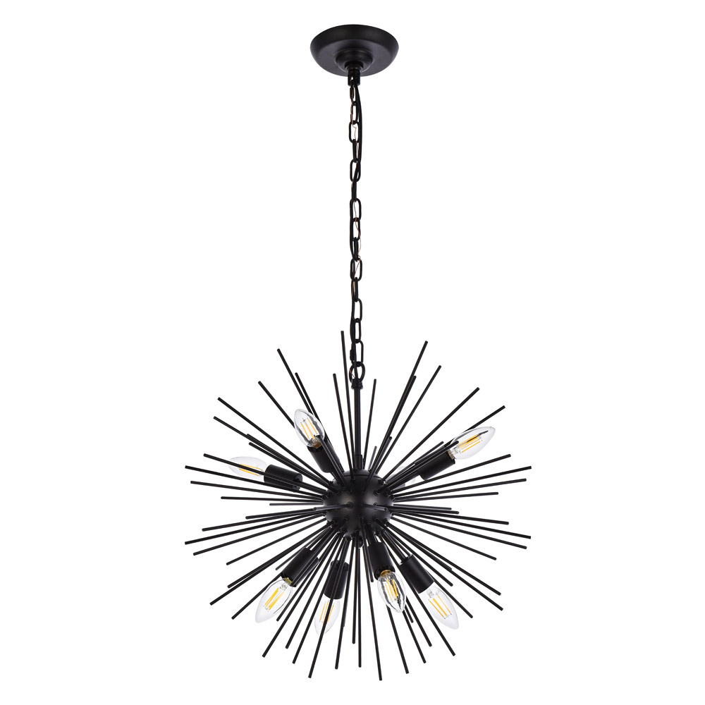 Elegant Timber 8 Light Pendant - Black, L 20" (LD5051D20BK)