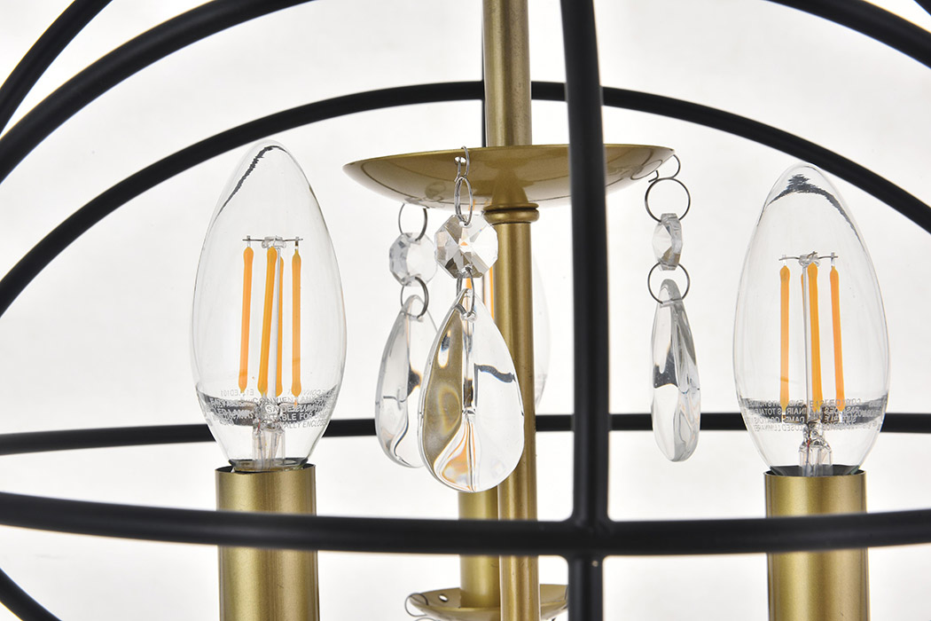 Elegant Wallace 3 Light Pendant - Brass/Black, L 12" (LD5055D12BRB)